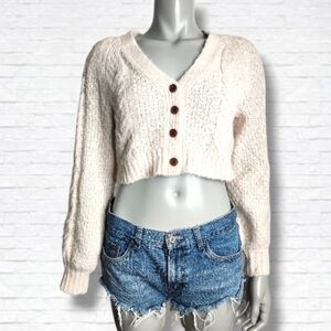 Aritzia Sunday Best Cream Alpaca Blend Cable Knit Cropped Cardigan Size XS